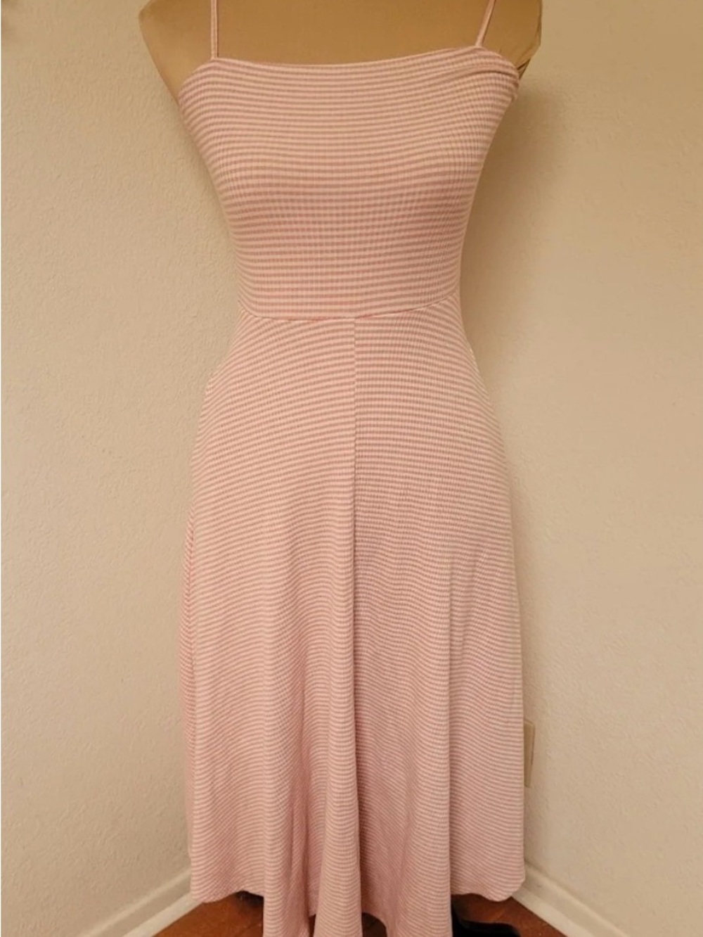 Sleeveless pink stripe fit & flare dress